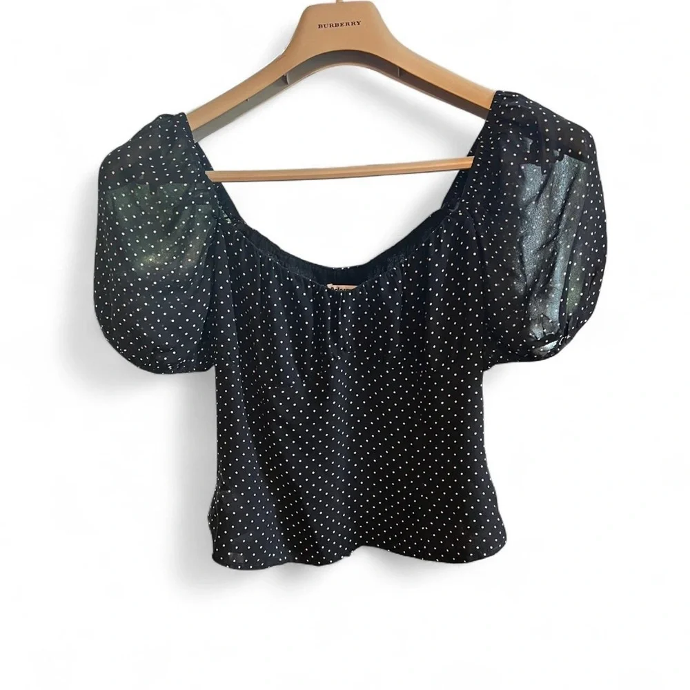 Reformation Berry Top Black Polka Dot Blouse EUC